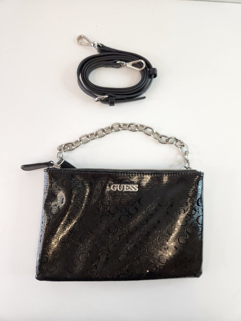 Guess Faux Leather Black Monogram Crossbody Bag Purse